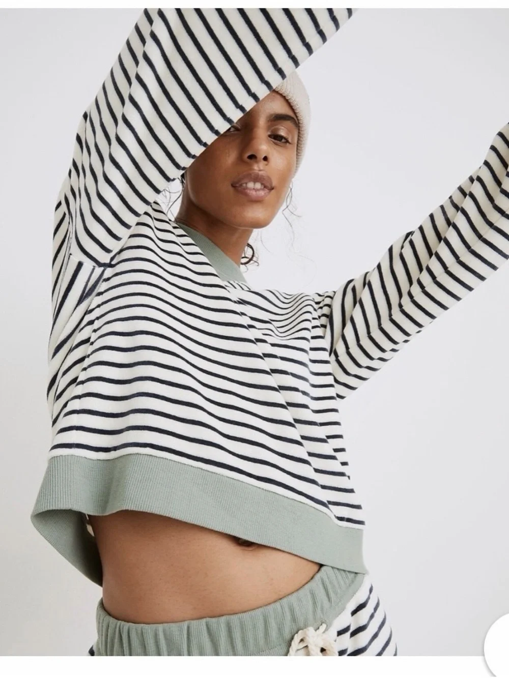 Madewell Striped matching Set with Sage Trim